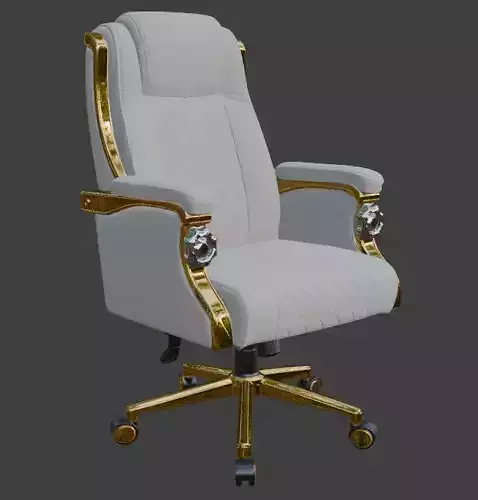 Luxury White Leather Gold Executive Office Chair High Detail PBR