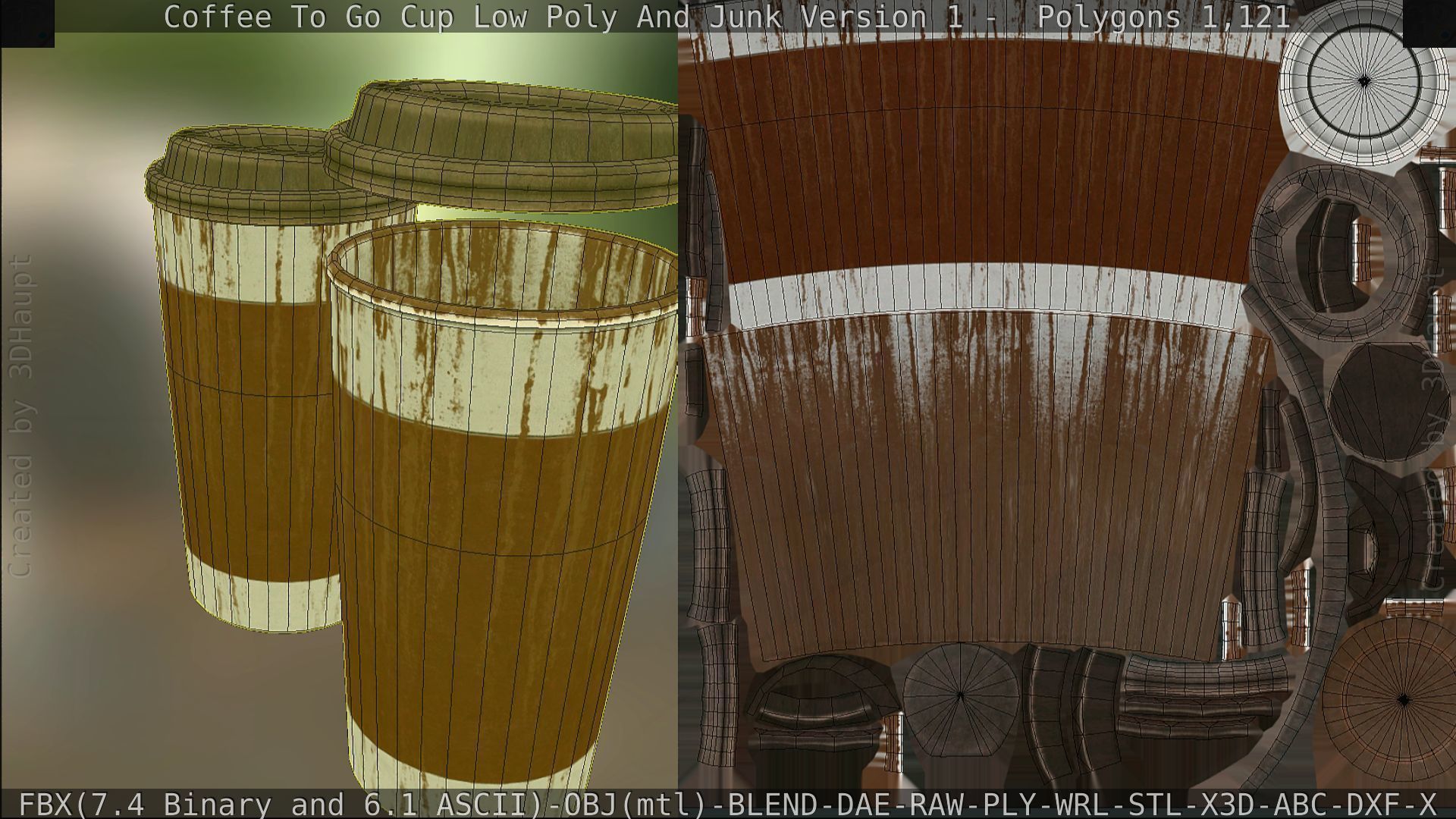 Coffee To Go Cup Junk 1 - Gameready - PBR Textures Low-poly 3D model_153