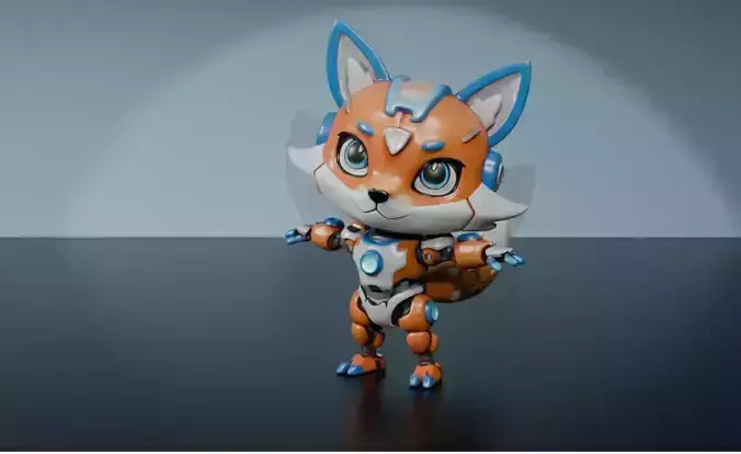 Cute Stylized Robot Fox - Cyborg Animal Character 3D Model