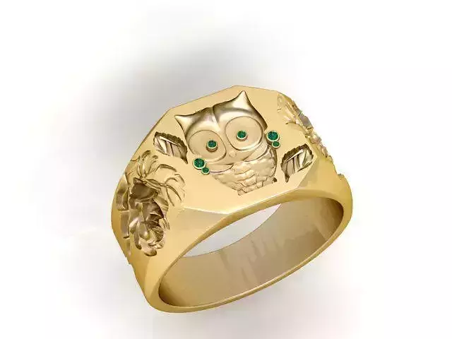 Golden Owl Ring Elegant Detailed 3D Printable Jewelry Model