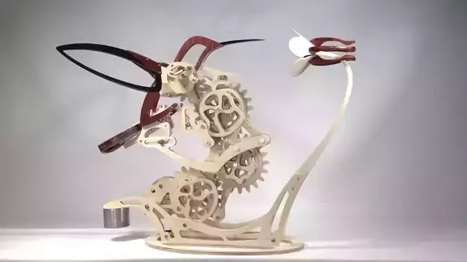 3D Wooden Hummingbird Kinetic Sculpture Model
