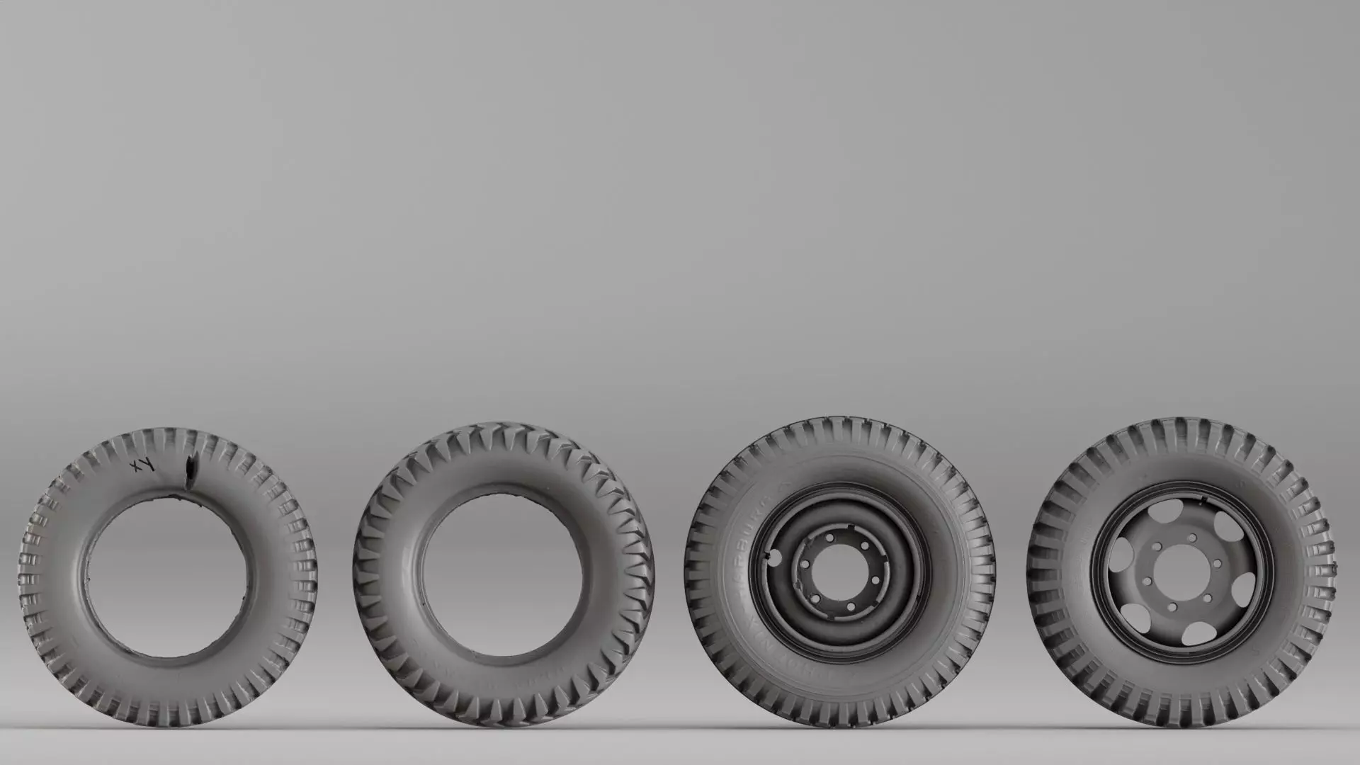 001666 Vintage Tire and Rim Set Raw 3D Scan 3D print model