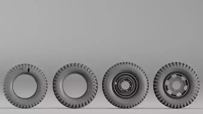 001666 Vintage Tire and Rim Set Raw 3D Scan