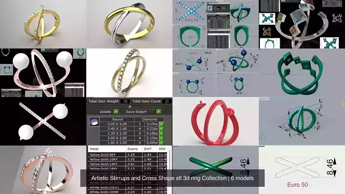 Artistic Stirrups and Cross Shape stl 3d ring Collection