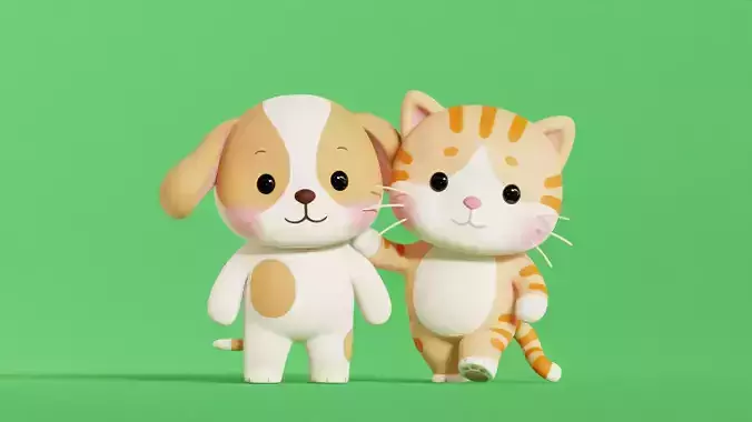 Dog and Orange Cat Cartoon Rigged Animated Characters Pack