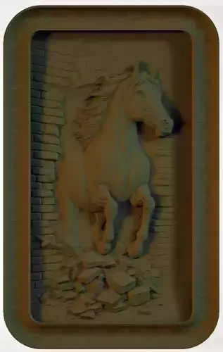 The panel shows a horse jumping out of the wall
