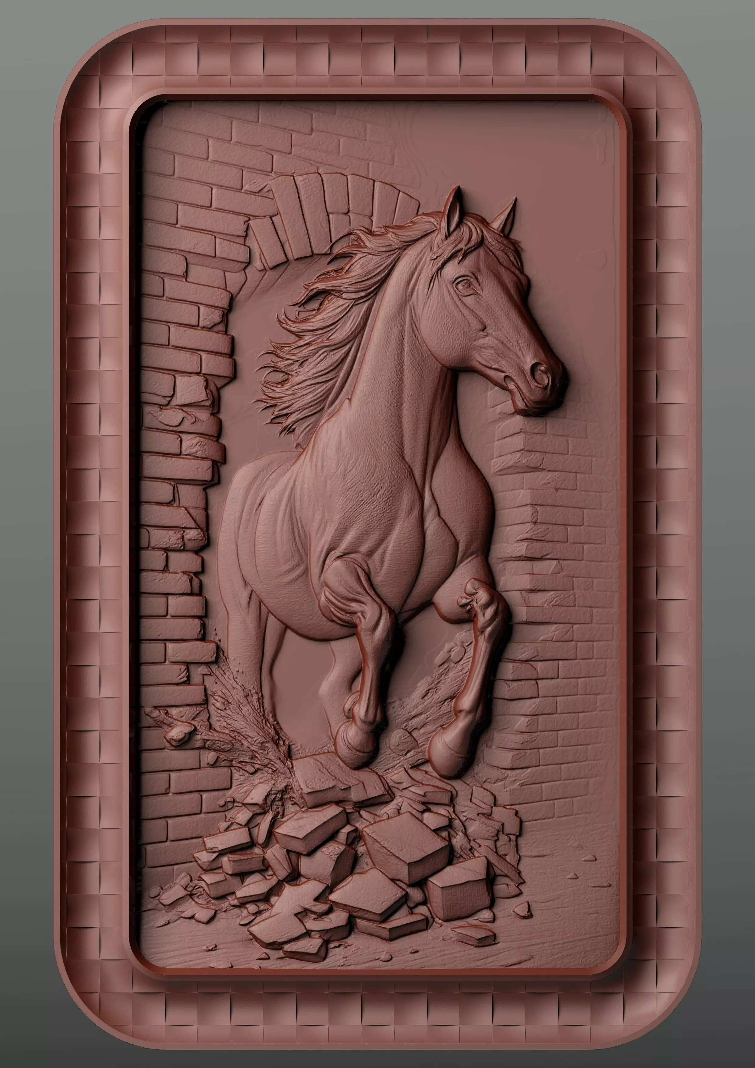 The panel shows a horse jumping out of the wall 3D print model