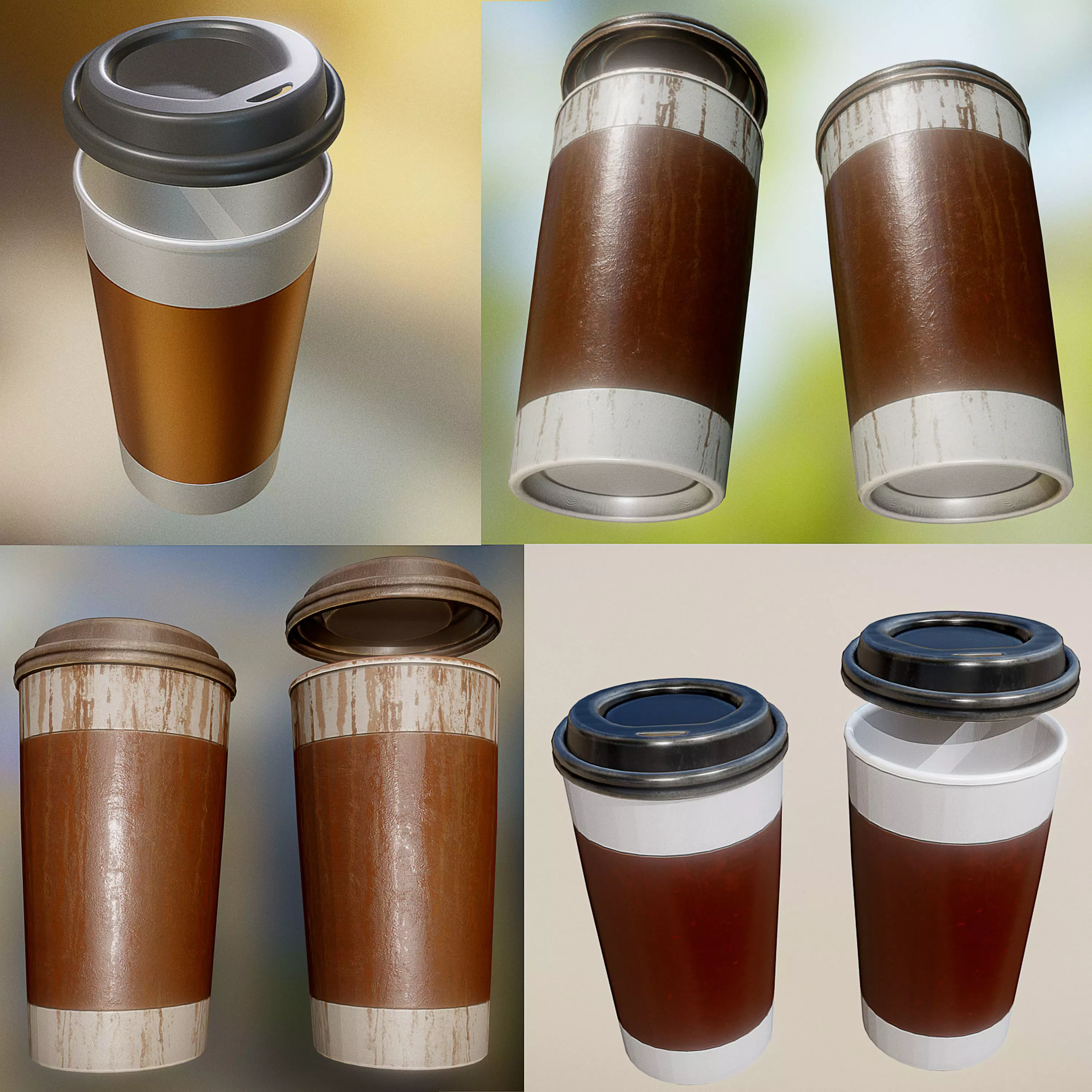 Coffee To Go Cup Pack - Gameready - PBR Textures Low-poly 3D model_0