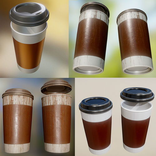 Coffee To Go Cup Pack - Gameready - PBR Textures Low-poly 3D model