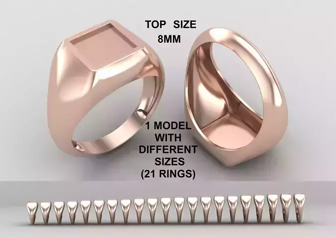 Square enamel Signet Ring Base 8MM top in All sizes 194-MWC 