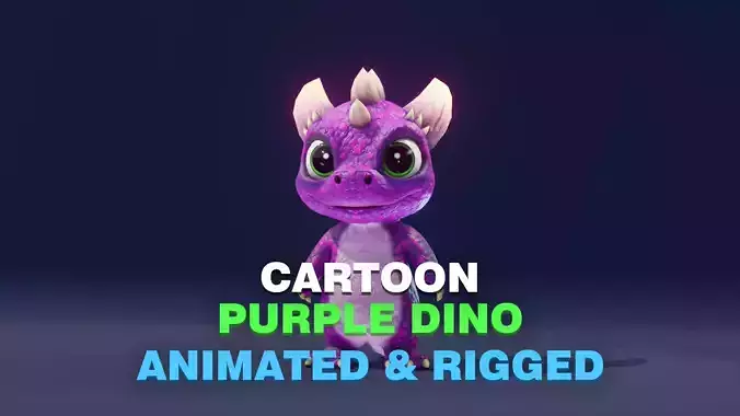 Cartoon Purple Dinosaur 3D Model Animated Character