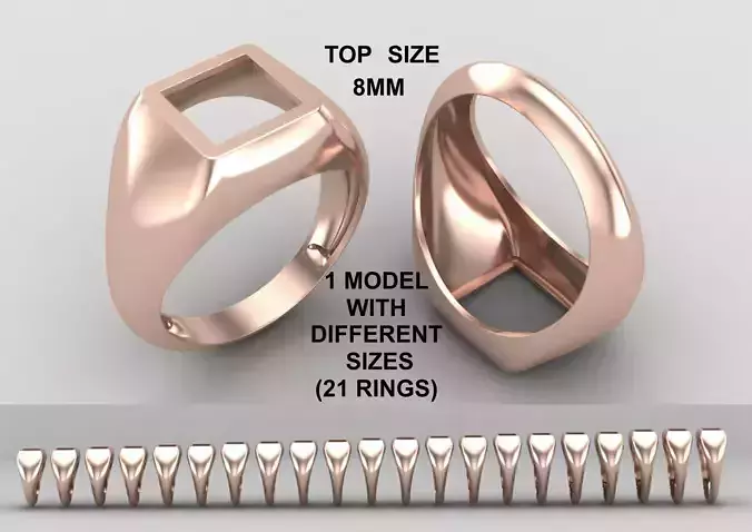Square  hollow  Signet Ring Base 8MM top in All sizes 195-MWC 
