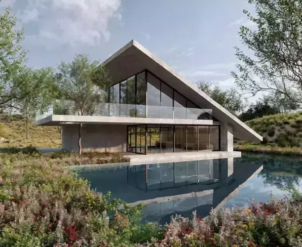 Modern Sloped Roof Pool Villa