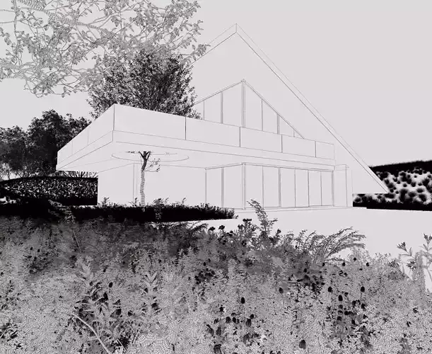 Modern Sloped Roof Pool Villa 3D model 5