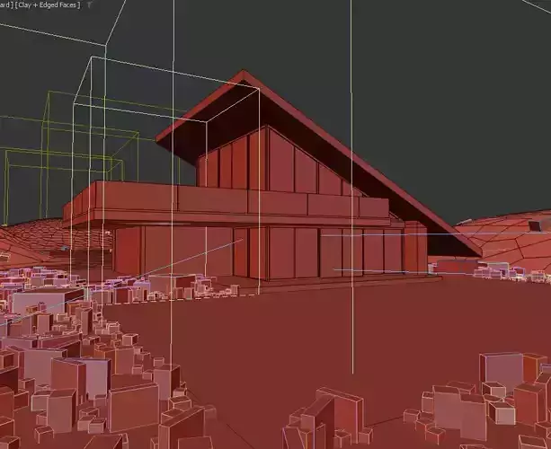 Modern Sloped Roof Pool Villa 3D model 7