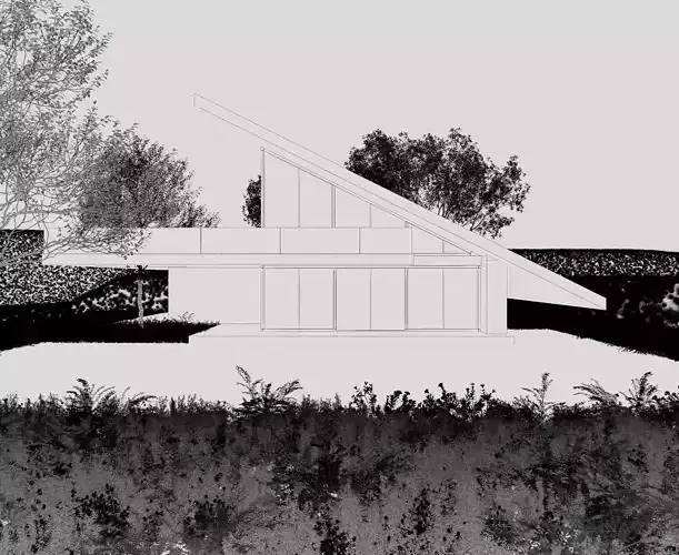 Modern Sloped Roof Pool Villa 3D model 6