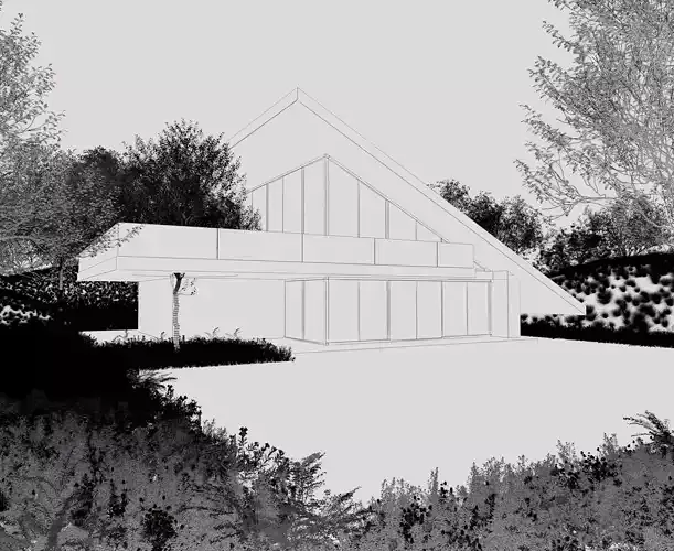 Modern Sloped Roof Pool Villa 3D model 4
