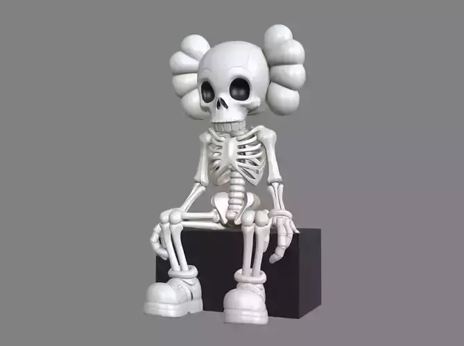 Stylized Kaws Inspired Skeleton Character Seated 3D Model