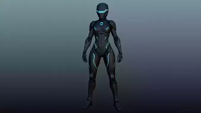 Female robot soldier High-poly model KM-17