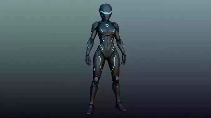 Female robot soldier High-poly model KM-16