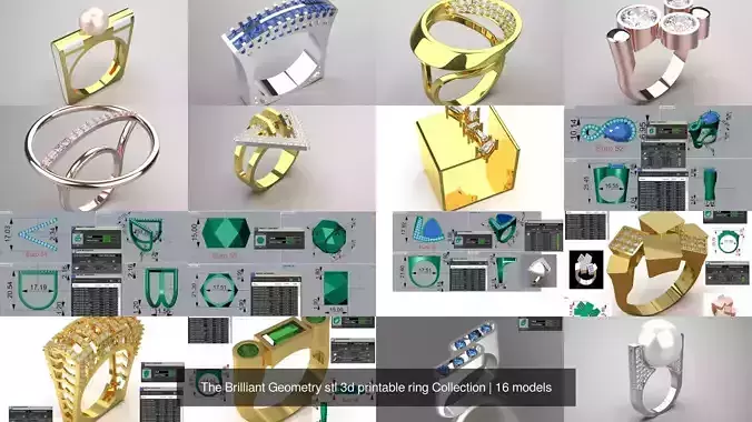 The Brilliant Geometry stl 3d printable ring Collection