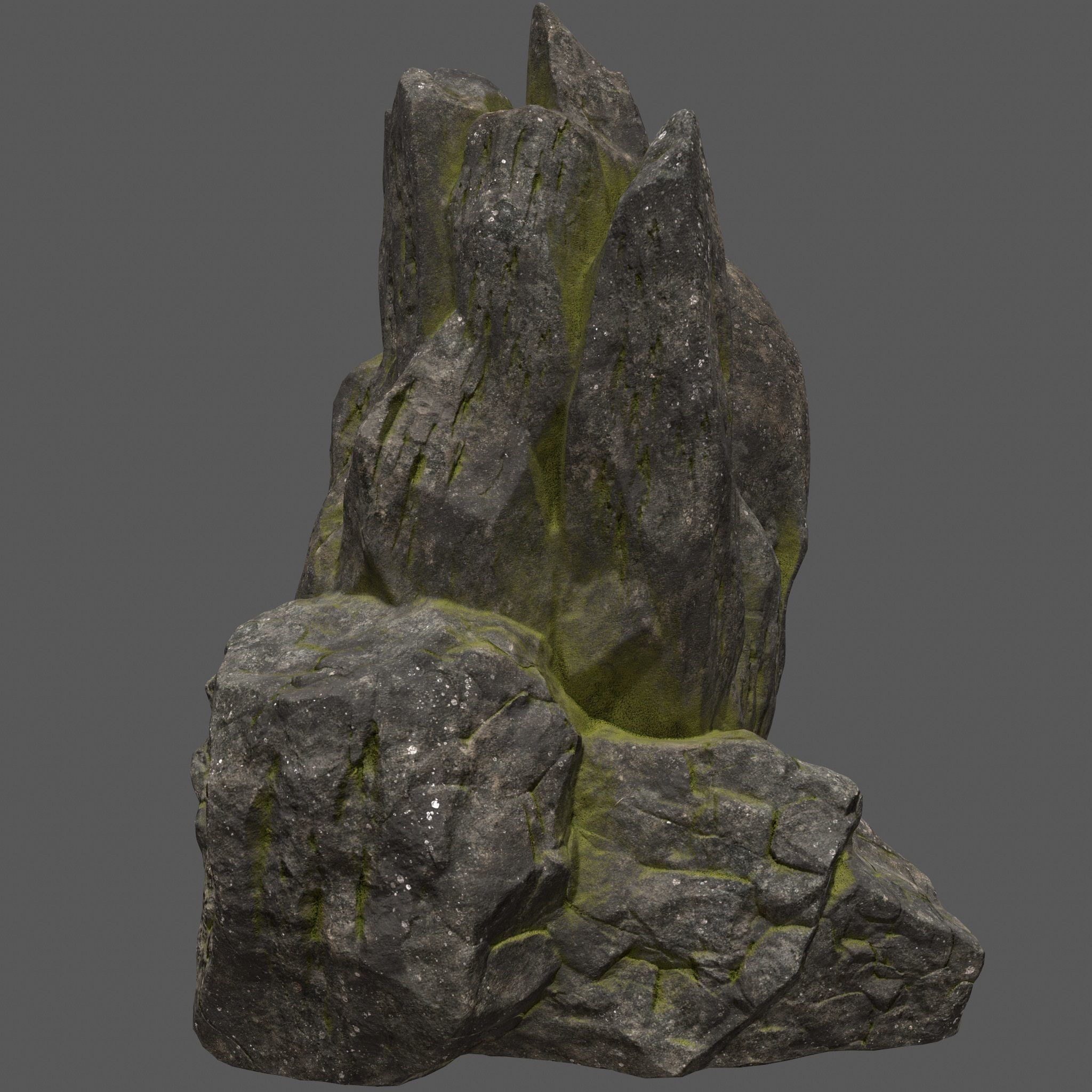 skull mosy rock Low-poly 3D model_9