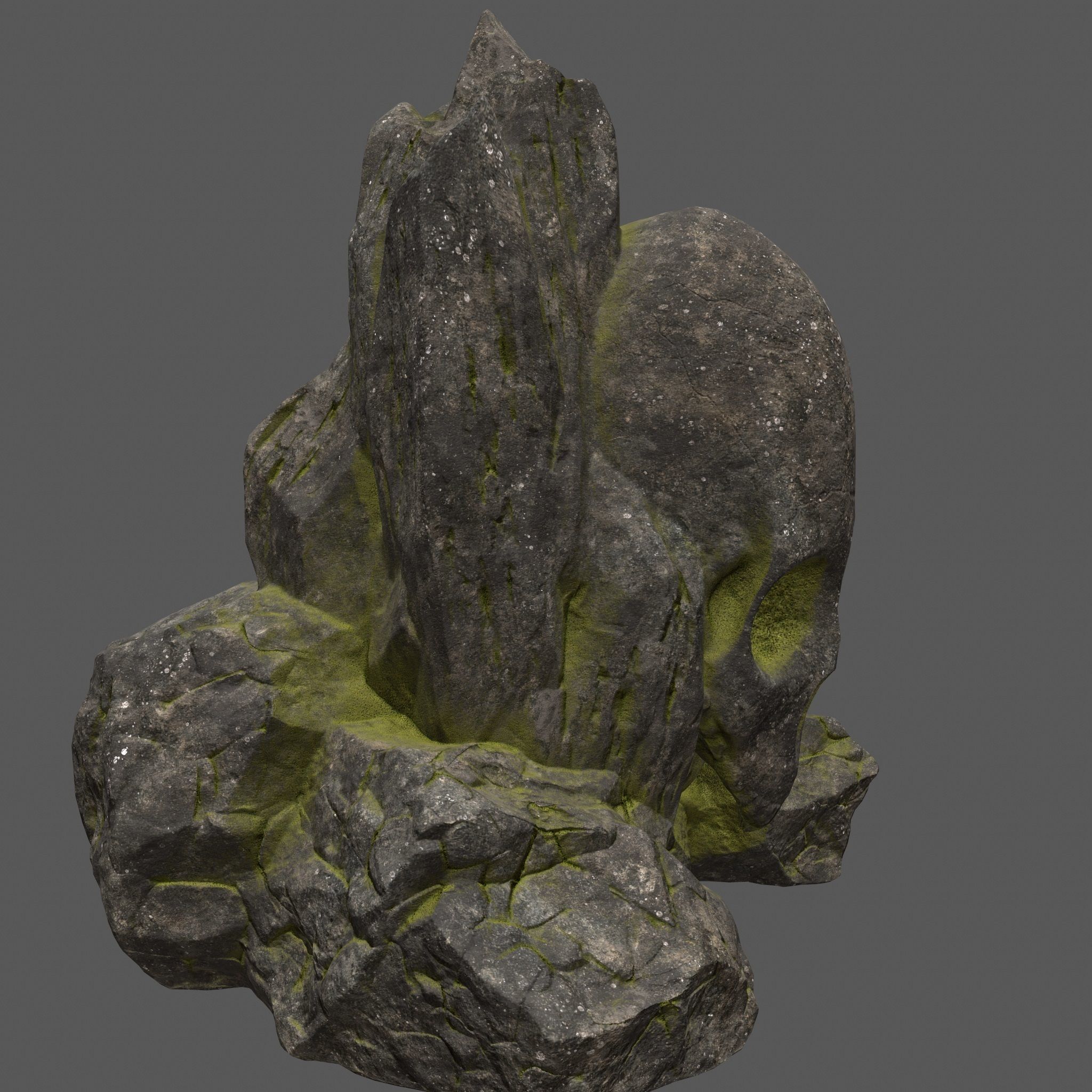 skull mosy rock Low-poly 3D model_7