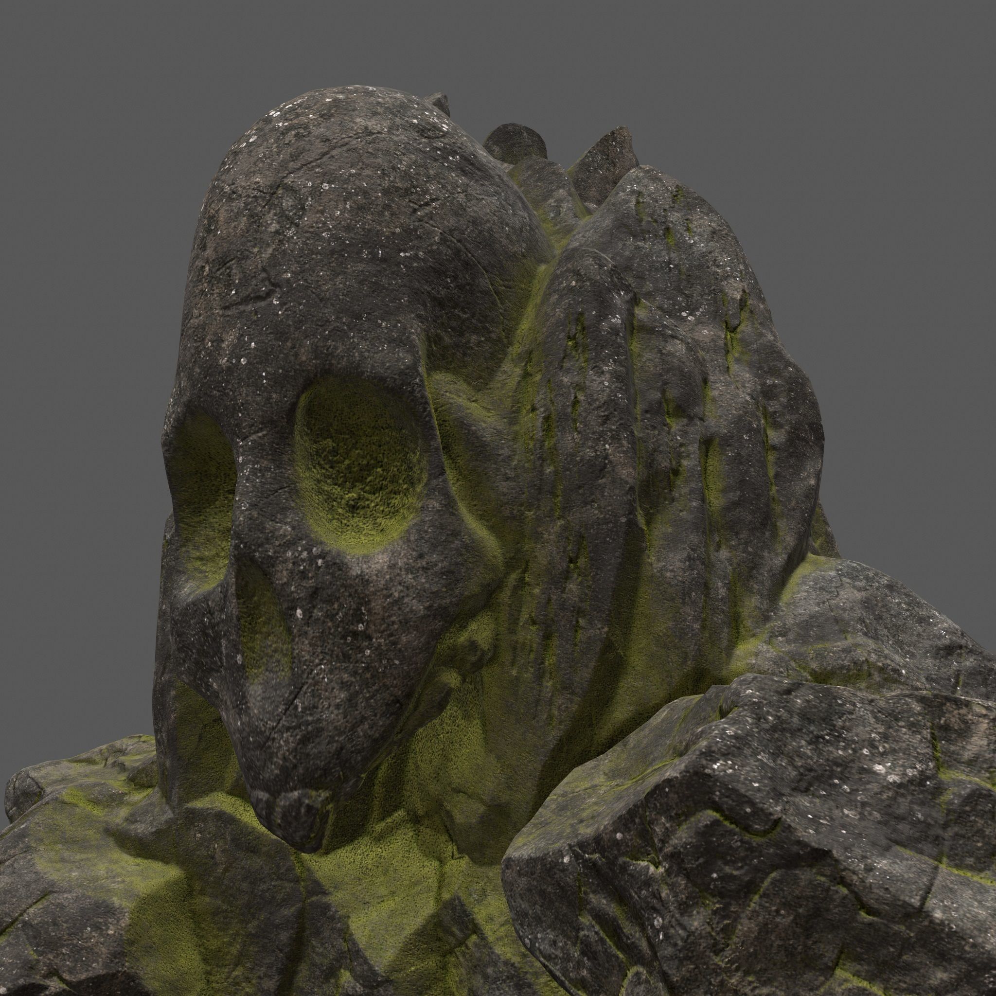 skull mosy rock Low-poly 3D model_4