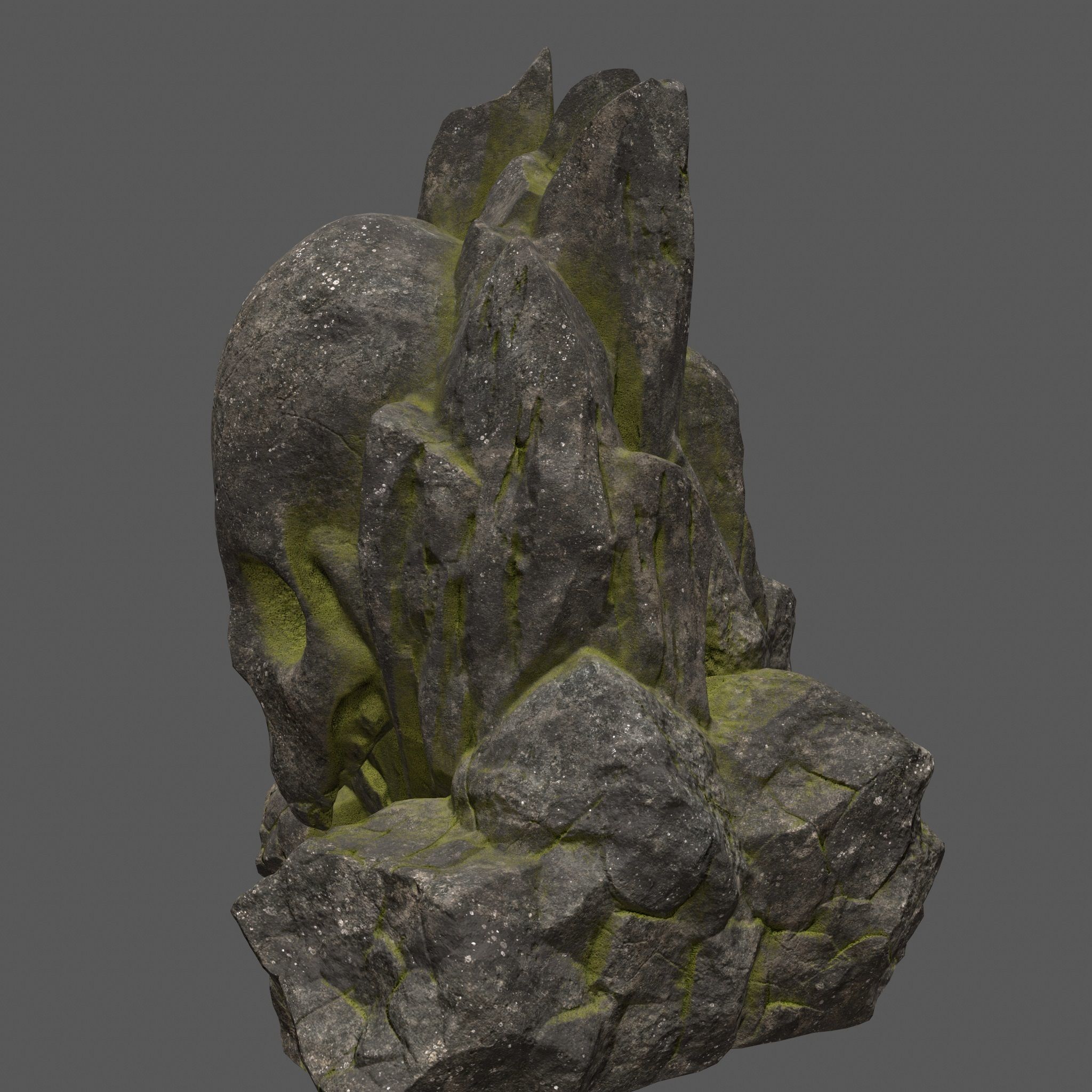 skull mosy rock Low-poly 3D model_8