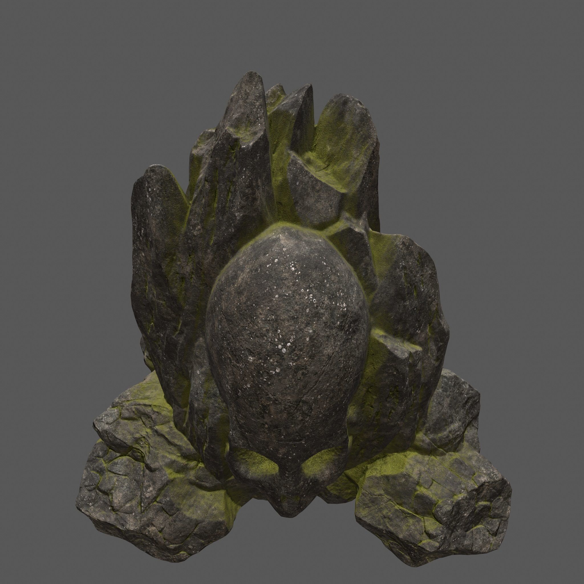 skull mosy rock Low-poly 3D model_10