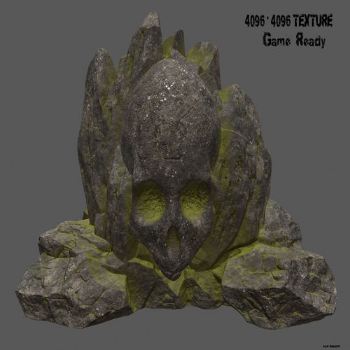 skull mosy rock Low-poly 3D model