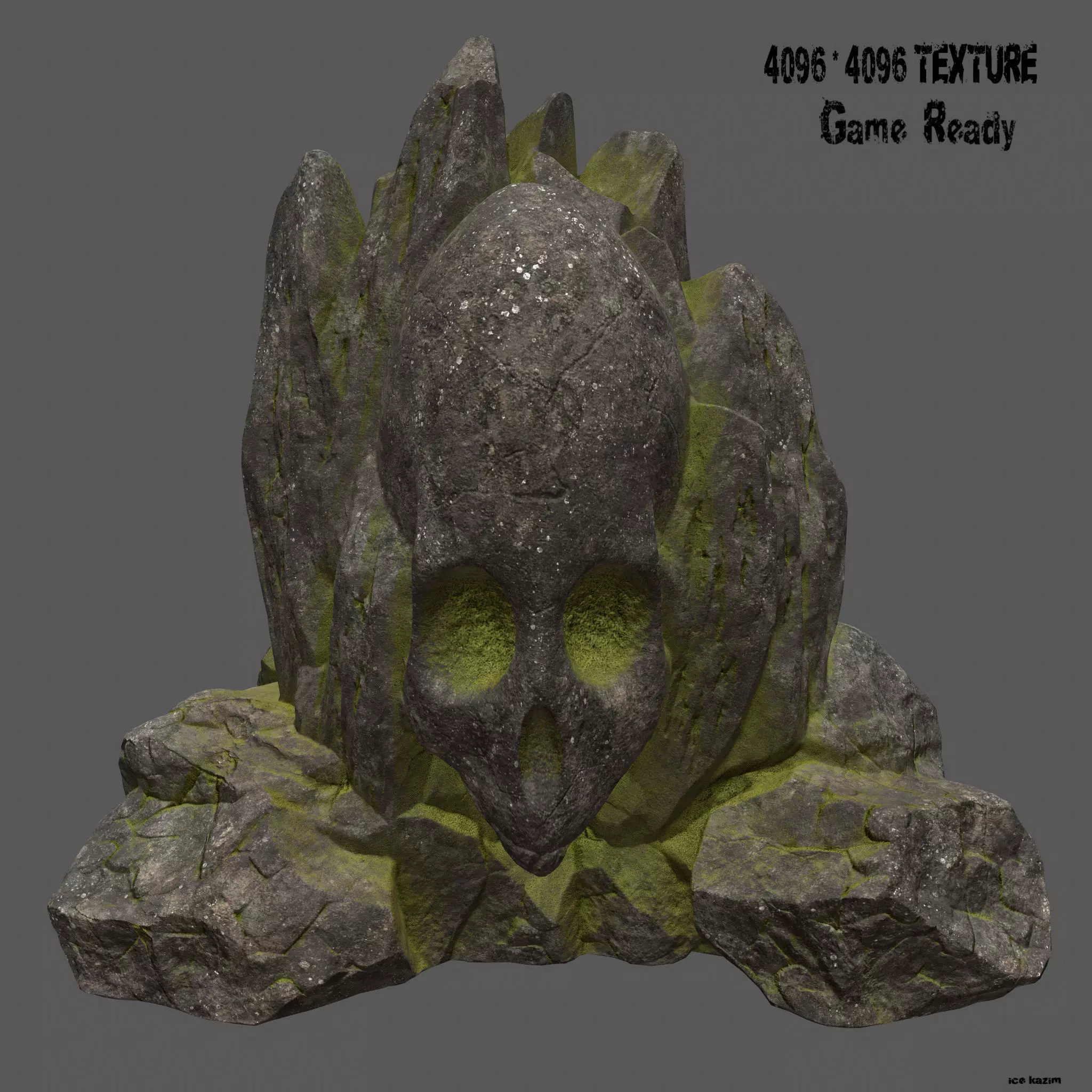 skull mosy rock Low-poly 3D model_0