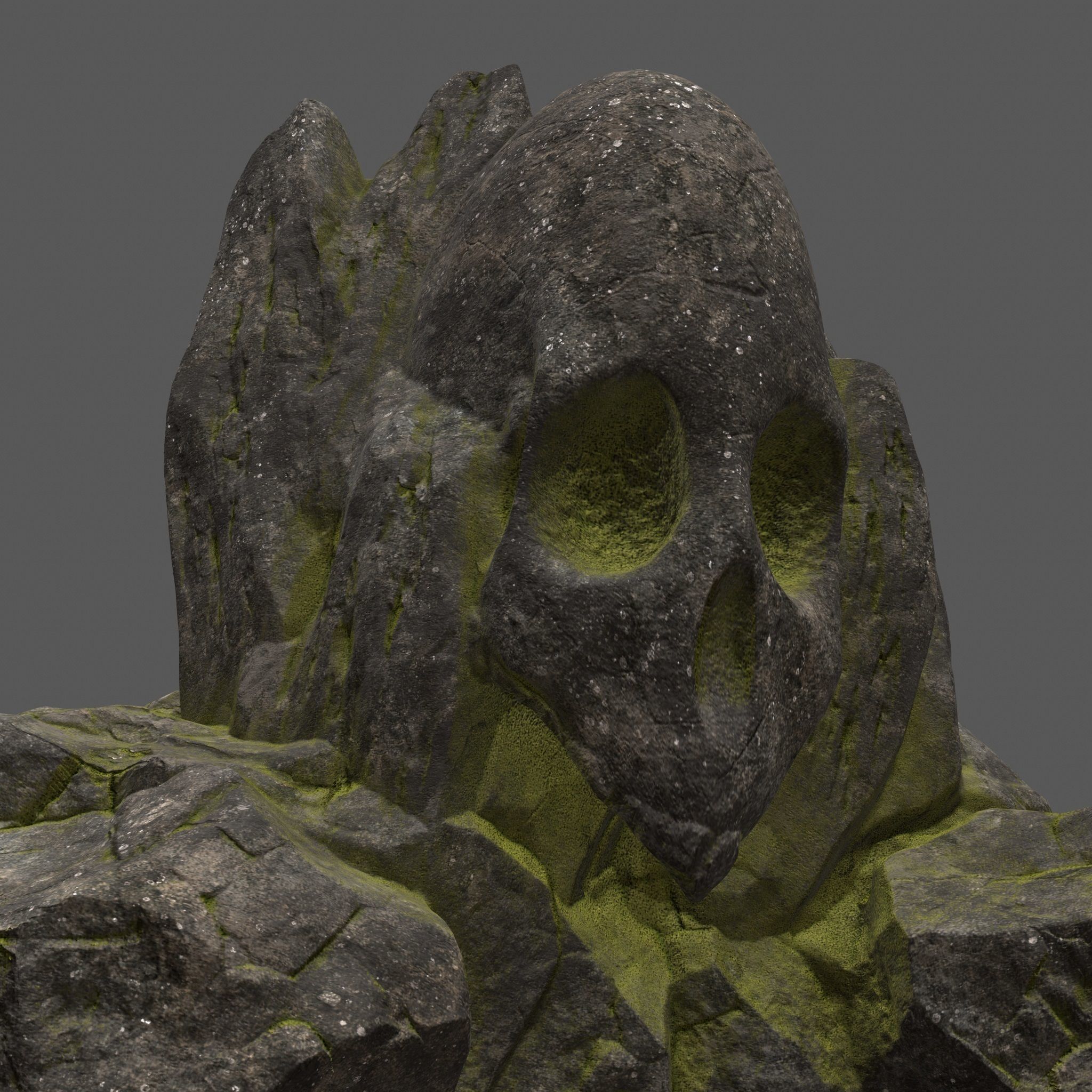 skull mosy rock Low-poly 3D model_2