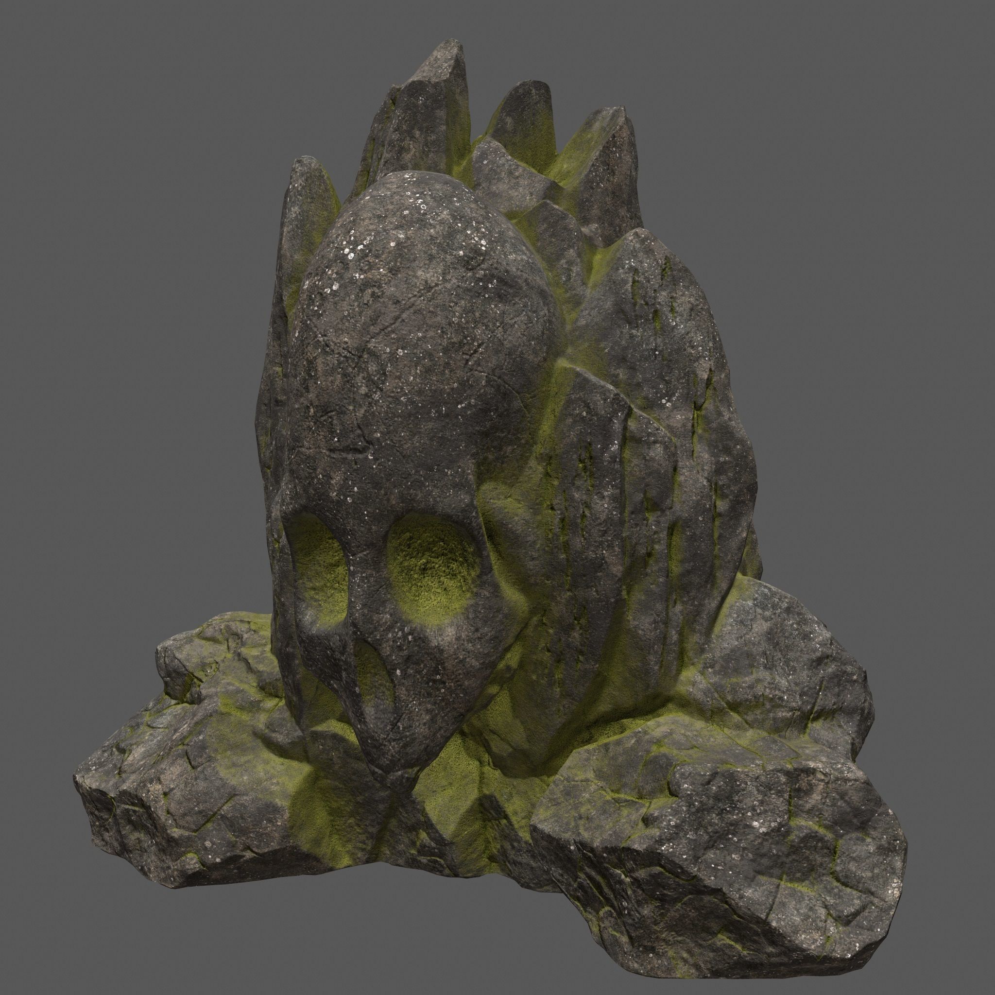 skull mosy rock Low-poly 3D model_3