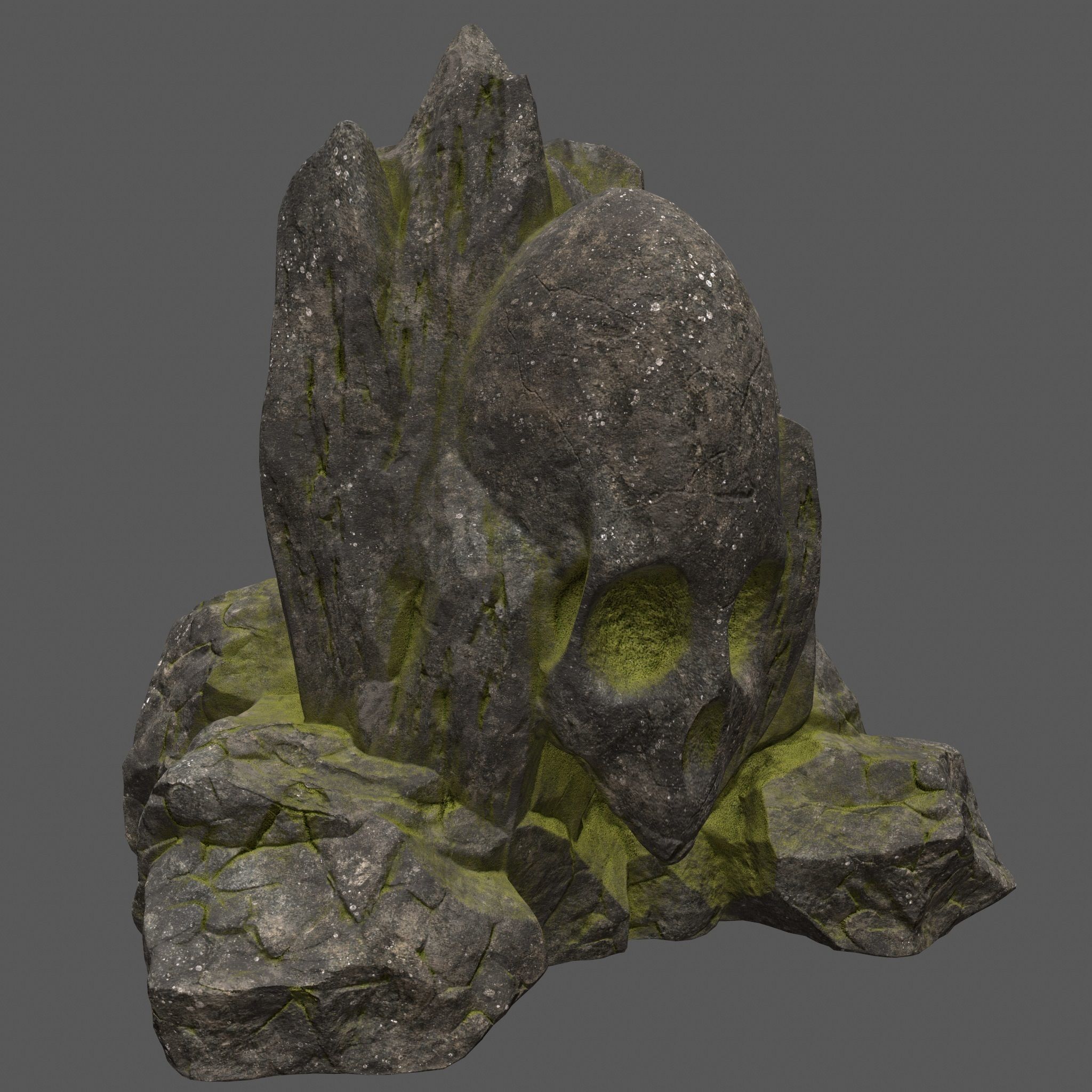 skull mosy rock Low-poly 3D model_1