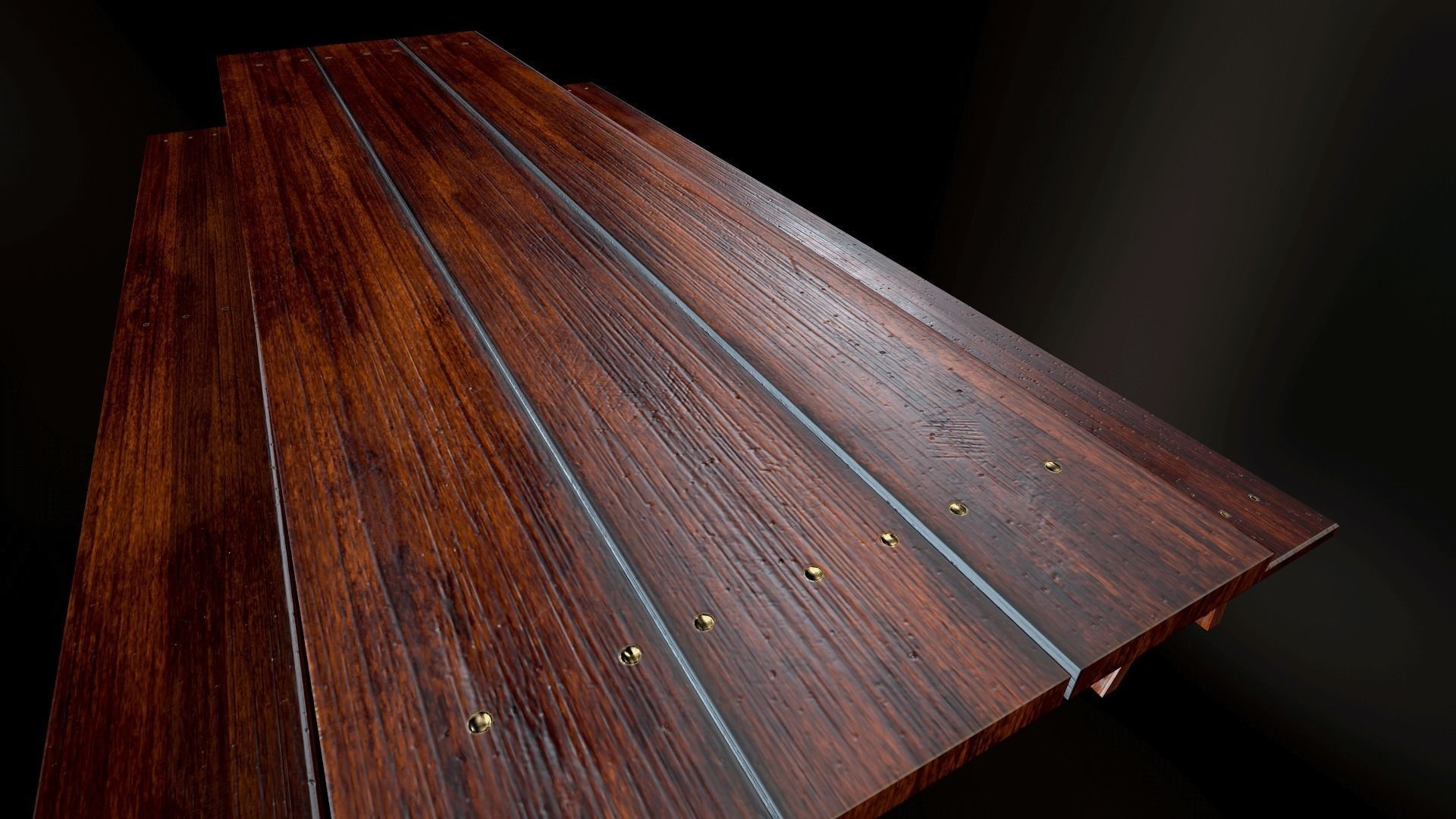 Wooden Table and Bench Low-poly 3D model_8