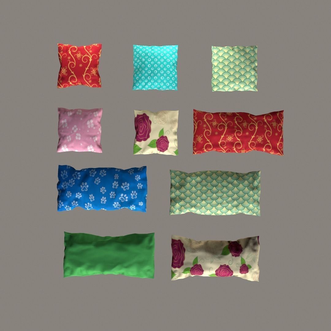 Cushion-Pillow Set pillows Low-poly 3D model_0