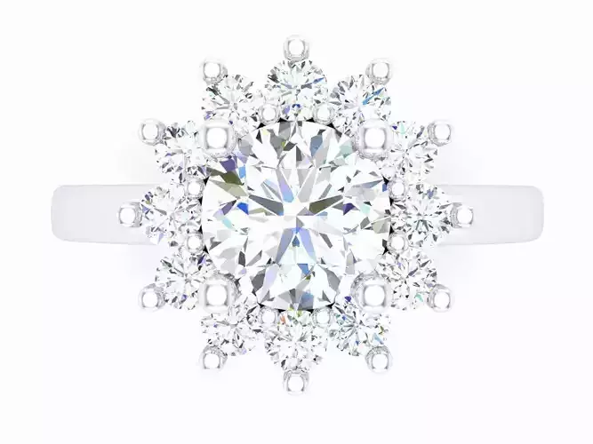 Round Solitaire With Large Flower Halo Vintage Style 3dm