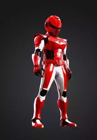 Advanced Sci-Fi Armor Hero Glossy Red White 3D Character