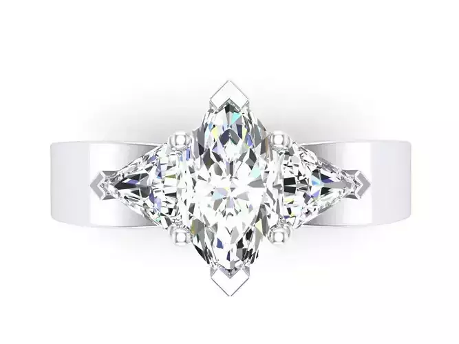 Marquise Triangle Engagement Ring Flat Band 3dm