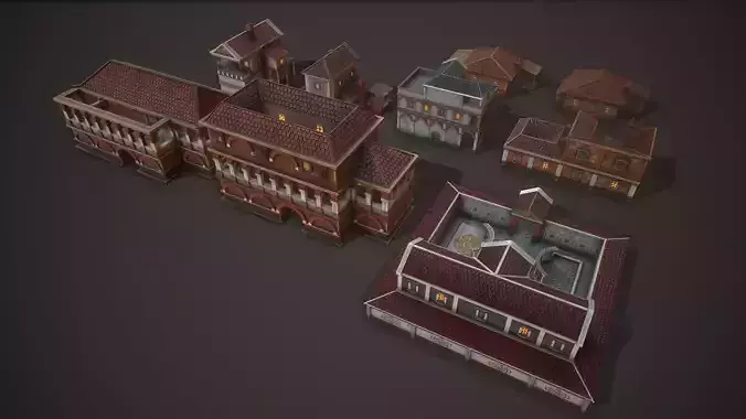 Ancient house Pack Low-poly 3D model 6