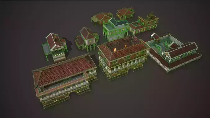 Ancient house Pack Low-poly 3D model 5