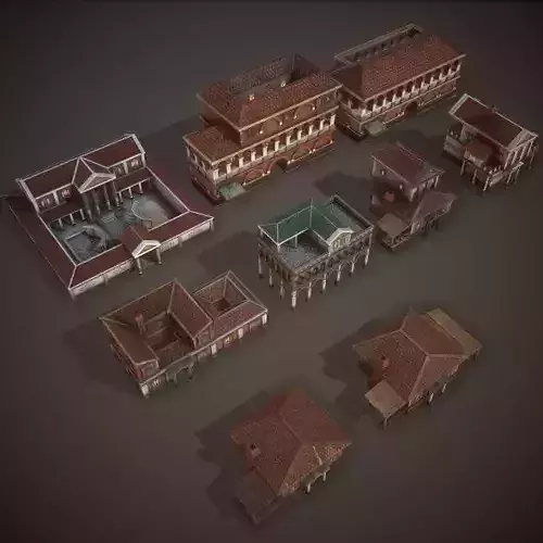 Ancient house Pack Low-poly 3D model 3