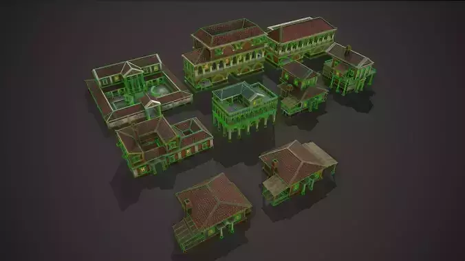 Ancient house Pack Low-poly 3D model 2