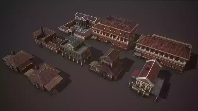 Ancient house Pack Low-poly 3D model 7