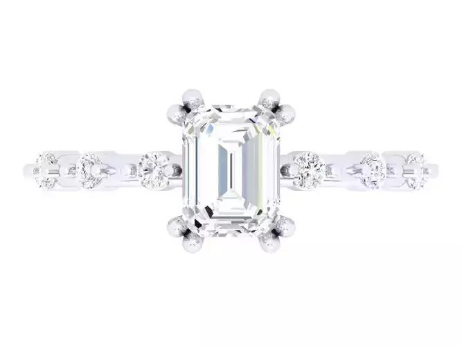 Emerald Cut Diamond Solitaire With Round Accent Band 3dm