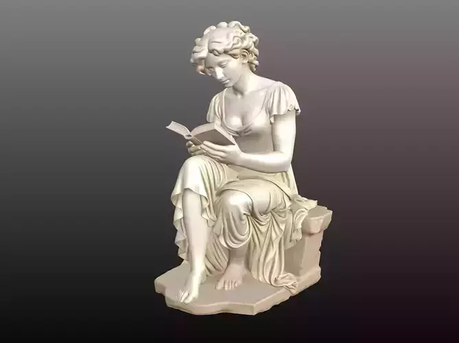 19th Century Lady Reading Elegant Statue Style STL Model