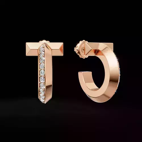 Geometric Pave Hoop Earrings 3D Jewelry Model