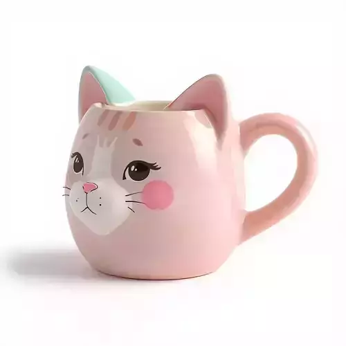 Cartoon Cat Mug 3D Model Whimsical Ceramic Drinkware