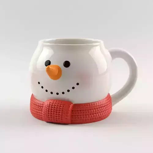 Cartoon Snowman Mug 3D Model Festive Ceramic Drinkware
